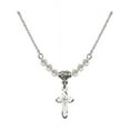 thumbnail image 1 of 18-Inch Rhodium Plated Necklace with 4mm White April Birth Month Stone Beads and Cross Charm, 1 of 1