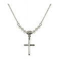 thumbnail image 1 of 18-Inch Rhodium Plated Necklace with 4mm White April Birth Month Stone Beads and Cross Charm, 1 of 1