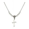 thumbnail image 1 of 18-Inch Rhodium Plated Necklace with 4mm White April Birth Month Stone Beads and Cross Charm, 1 of 1