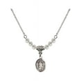 thumbnail image 1 of 18-Inch Rhodium Plated Necklace with 4mm White April Birth Month Stone Beads and Divine Mercy Charm, 1 of 1