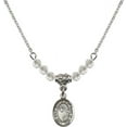 thumbnail image 1 of 18-Inch Rhodium Plated Necklace with 4mm White April Birth Month Stone Beads and Footprints / Cross Charm, 1 of 1