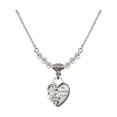 thumbnail image 1 of 18-Inch Rhodium Plated Necklace with 4mm White April Birth Month Stone Beads and Guardian Angel Heart Charm, 1 of 1