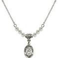 thumbnail image 1 of 18-Inch Rhodium Plated Necklace with 4mm White April Birth Month Stone Beads and Saint Frances of Rome Charm, 1 of 1