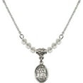 thumbnail image 1 of 18-Inch Rhodium Plated Necklace with 4mm White April Birth Month Stone Beads and Saint Isidore the Farmer Charm, 1 of 1