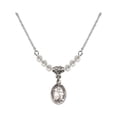 thumbnail image 1 of 18-Inch Rhodium Plated Necklace with 4mm White April Birth Month Stone Beads and Saint Jeanne Chezard de Matel Charm, 1 of 1
