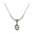 thumbnail image 1 of 18-Inch Rhodium Plated Necklace with 4mm White April Birth Month Stone Beads and Saint John Chrysostom Charm, 1 of 1