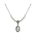 thumbnail image 1 of 18-Inch Rhodium Plated Necklace with 4mm White April Birth Month Stone Beads and Saint Louis Marie de Montfort Charm, 1 of 1