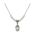 thumbnail image 1 of 18-Inch Rhodium Plated Necklace with 4mm White April Birth Month Stone Beads and Saint Raphael the Archangel Charm, 1 of 1