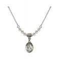 thumbnail image 1 of 18-Inch Rhodium Plated Necklace with 4mm White April Birth Month Stone Beads and Saint Remigius of Reims Charm, 1 of 1