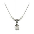 thumbnail image 1 of 18-Inch Rhodium Plated Necklace with 4mm White April Birth Month Stone Beads and Saint Rita / Baseball Charm, 1 of 1