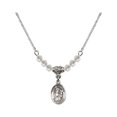 thumbnail image 1 of 18-Inch Rhodium Plated Necklace with 4mm White April Birth Month Stone Beads and Saint Sebastian Charm, 1 of 1