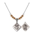 thumbnail image 1 of 18-Inch Rhodium Plated Necklace with 4mm Yellow November Birth Month Stone Beads and Army Diamond Charm, 1 of 1