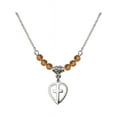 thumbnail image 1 of 18-Inch Rhodium Plated Necklace with 4mm Yellow November Birth Month Stone Beads and Heart / Cross Charm, 1 of 1