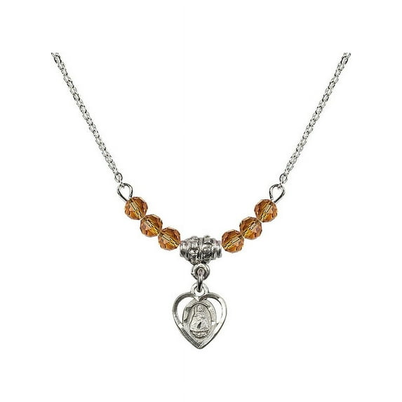 18-Inch Rhodium Plated Necklace with 4mm Yellow November Birth Month Stone Beads and Infant Charm
