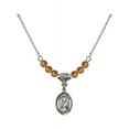 thumbnail image 1 of 18-Inch Rhodium Plated Necklace with 4mm Yellow November Birth Month Stone Beads and Saint Alice Charm, 1 of 1