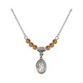 thumbnail image 1 of 18-Inch Rhodium Plated Necklace with 4mm Yellow November Birth Month Stone Beads and Saint Gabriel the Archangel Charm, 1 of 1