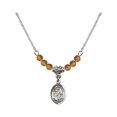 thumbnail image 1 of 18-Inch Rhodium Plated Necklace with 4mm Yellow November Birth Month Stone Beads and Saint Isabella of Portugal Charm, 1 of 1