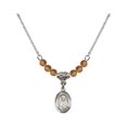 thumbnail image 1 of 18-Inch Rhodium Plated Necklace with 4mm Yellow November Birth Month Stone Beads and Saint Martha Charm, 1 of 1