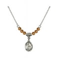thumbnail image 1 of 18-Inch Rhodium Plated Necklace with 4mm Yellow November Birth Month Stone Beads and Saint Petronille Charm, 1 of 1