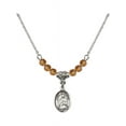 thumbnail image 1 of 18-Inch Rhodium Plated Necklace with 4mm Yellow November Birth Month Stone Beads and Saint Placidus Charm, 1 of 1