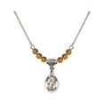 thumbnail image 1 of 18-Inch Rhodium Plated Necklace with 4mm Yellow November Birth Month Stone Beads and Saint Theodore Stratelates Charm, 1 of 1