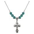 thumbnail image 1 of 18-Inch Rhodium Plated Necklace with 6mm Blue December Birth Month Stone Beads and Crucifix Charm, 1 of 1