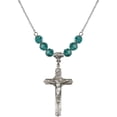thumbnail image 1 of 18-Inch Rhodium Plated Necklace with 6mm Blue December Birth Month Stone Beads and Crucifix Charm, 1 of 1