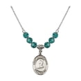 thumbnail image 1 of 18-Inch Rhodium Plated Necklace with 6mm Blue December Birth Month Stone Beads and Saint Christopher / Skiing Charm, 1 of 1