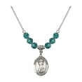 thumbnail image 1 of 18-Inch Rhodium Plated Necklace with 6mm Blue December Birth Month Stone Beads and Saint Francis of Assisi Charm, 1 of 1