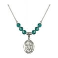 thumbnail image 1 of 18-Inch Rhodium Plated Necklace with 6mm Blue December Birth Month Stone Beads and Saint Kevin Charm, 1 of 1