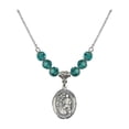 thumbnail image 1 of 18-Inch Rhodium Plated Necklace with 6mm Blue December Birth Month Stone Beads and Saint Sebastian/Karate Charm, 1 of 1