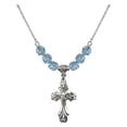 thumbnail image 1 of 18-Inch Rhodium Plated Necklace with 6mm Blue March Birth Month Stone Beads and Cross Charm, 1 of 1