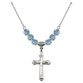 thumbnail image 1 of 18-Inch Rhodium Plated Necklace with 6mm Blue March Birth Month Stone Beads and Cross Charm, 1 of 1