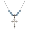thumbnail image 1 of 18-Inch Rhodium Plated Necklace with 6mm Blue March Birth Month Stone Beads and Crucifix Charm, 1 of 1