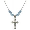 thumbnail image 1 of 18-Inch Rhodium Plated Necklace with 6mm Blue March Birth Month Stone Beads and Crucifix Charm, 1 of 1