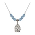 thumbnail image 1 of 18-Inch Rhodium Plated Necklace with 6mm Blue March Birth Month Stone Beads and Miraculous Charm, 1 of 1