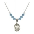 thumbnail image 1 of 18-Inch Rhodium Plated Necklace with 6mm Blue March Birth Month Stone Beads and Our Lady of Lebanon Charm, 1 of 1