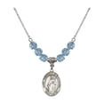 thumbnail image 1 of 18-Inch Rhodium Plated Necklace with 6mm Blue March Birth Month Stone Beads and Saint Catherine of Alexandria Charm, 1 of 1