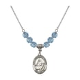 thumbnail image 1 of 18-Inch Rhodium Plated Necklace with 6mm Blue March Birth Month Stone Beads and Saint Catherine of Sweden Charm, 1 of 1