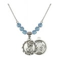 thumbnail image 1 of 18-Inch Rhodium Plated Necklace with 6mm Blue March Birth Month Stone Beads and Saint Christopher / Nat'l Guard Charm, 1 of 1