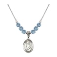 thumbnail image 1 of 18-Inch Rhodium Plated Necklace with 6mm Blue March Birth Month Stone Beads and Saint Dominic de Guzman Charm, 1 of 1