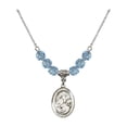 thumbnail image 1 of 18-Inch Rhodium Plated Necklace with 6mm Blue March Birth Month Stone Beads and Saint Fina Charm, 1 of 1