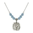thumbnail image 1 of 18-Inch Rhodium Plated Necklace with 6mm Blue March Birth Month Stone Beads and Saint Florian Charm, 1 of 1