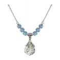 thumbnail image 1 of 18-Inch Rhodium Plated Necklace with 6mm Blue March Birth Month Stone Beads and Saint Joseph Charm, 1 of 1