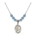 thumbnail image 1 of 18-Inch Rhodium Plated Necklace with 6mm Blue March Birth Month Stone Beads and Saint Margaret of Scotland Charm, 1 of 1