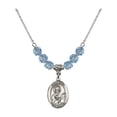 thumbnail image 1 of 18-Inch Rhodium Plated Necklace with 6mm Blue March Birth Month Stone Beads and Saint Paul the Apostle Charm, 1 of 1