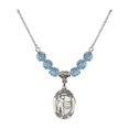 thumbnail image 1 of 18-Inch Rhodium Plated Necklace with 6mm Blue March Birth Month Stone Beads and Saint Sebastian / Golf Charm, 1 of 1