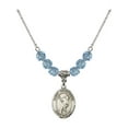 thumbnail image 1 of 18-Inch Rhodium Plated Necklace with 6mm Blue March Birth Month Stone Beads and Saint Sebastian/Lacrosse Charm, 1 of 1