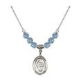thumbnail image 1 of 18-Inch Rhodium Plated Necklace with 6mm Blue March Birth Month Stone Beads and Saint Sharbel Charm, 1 of 1