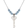 thumbnail image 1 of 18-Inch Rhodium Plated Necklace with 6mm Blue March Birth Month Stone Beads and Small Key w/Double Hearts Charm, 1 of 1